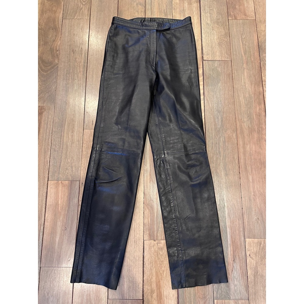 Holland & Holland London Black Calf Leather Straight Leg Pants Women 6 US 8 UK